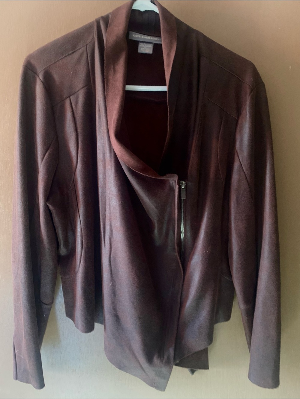 Kate & Mallory Dark Brown Faux Leather Draped Zip Jacket